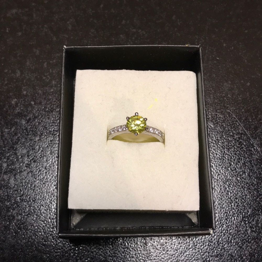 Sterling Silver Yellow CZ and Clear CZ Ring - sz.7